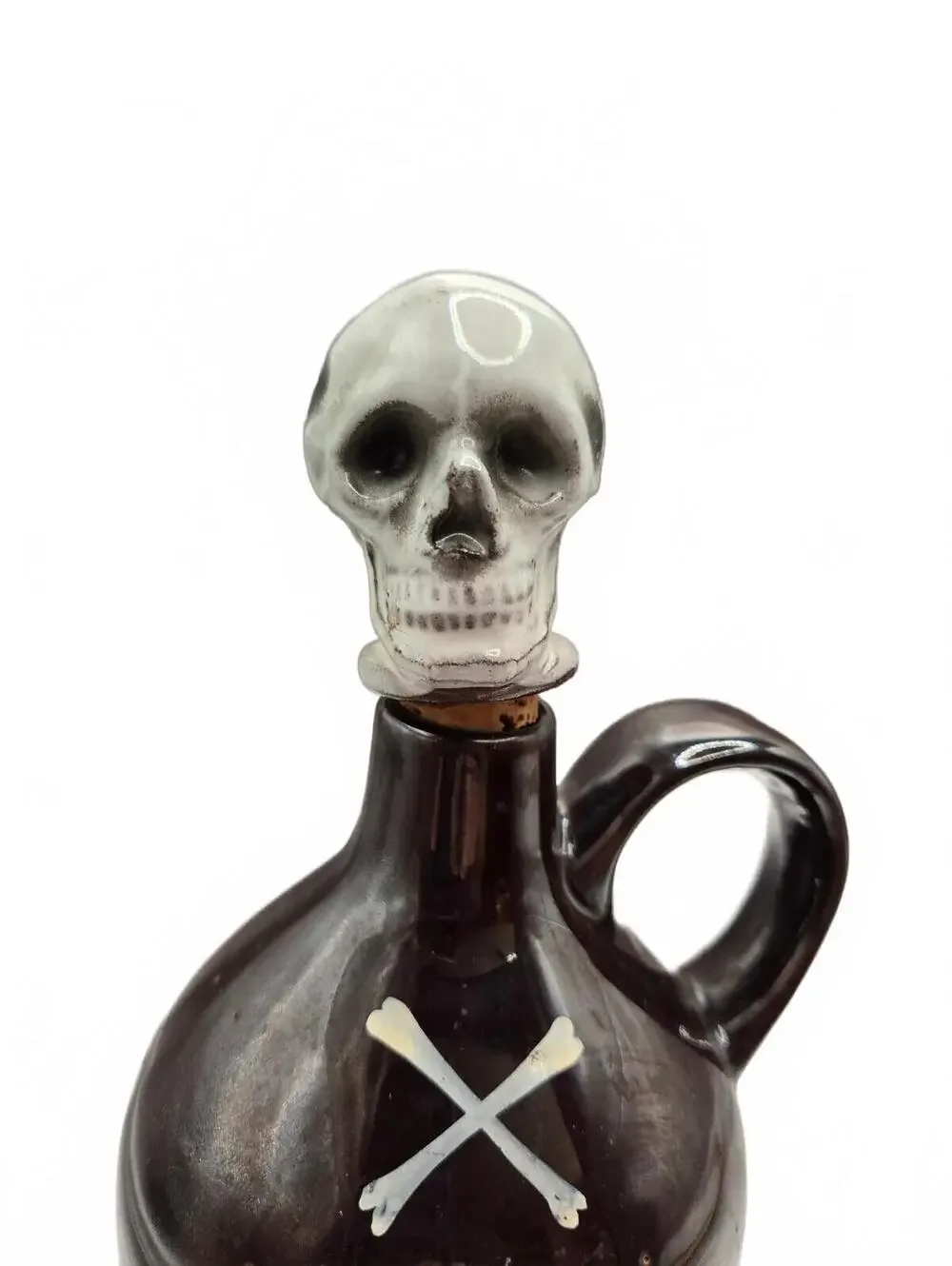 Vintage Skull Crossbones Old Man's Private Stock Poison Decanter Brown Jug Japan